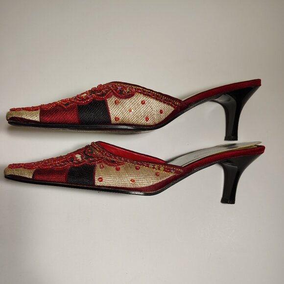 Varsavia Viamara Pointed Toe Indian Style Embroidered Beaded Low Heel - Picture 7 of 7